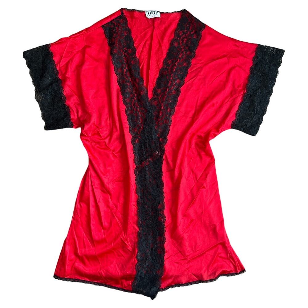 Avon Style Vintage Red Lace Robe, M/L